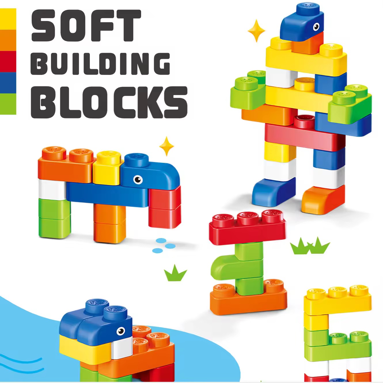 Premium  Soft  60 Pcs Colorful Building Blocks Set